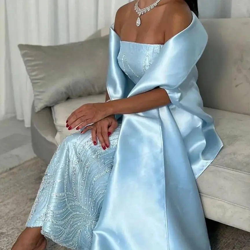 Blue Evening Dresses Strapless Sleeveless Elegant Mermaid Floor Length Prom Dress Saudi Arabia Women's Formal Dress Wedding
Blue Evening Dresses Strapless Sleeveless Elegant Mermaid Floor Length Prom Dress Saudi Arabia Women's Formal Dress Wedding