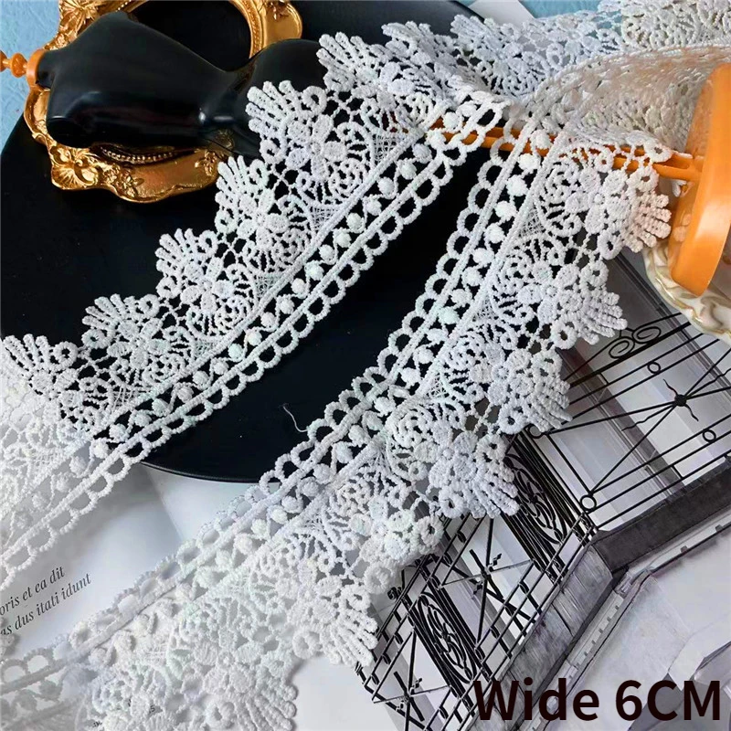 

6CM Wide Luxury White Black Cotton Embroidered Lace Fabric Fringed Ribbon Dress Collar Neckline DIY Crafts Sewing Guipure Decor