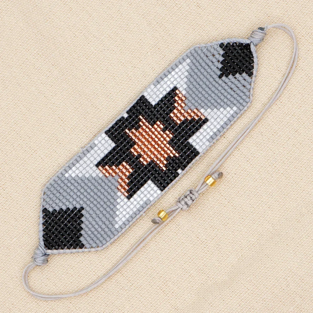 

Beaded Bracelet Geometry personality Retro pattern Simplicity Hand woven Bohemia Adjustable Unisex Rice Ball Bracelet