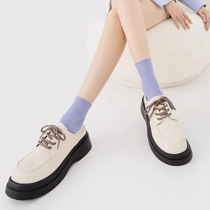 

Women's Shoes Gothic with Medium Heels Mary Jane Normal Leather Casual White Round Toe Loafers Platform Japanese Style Lolita 39