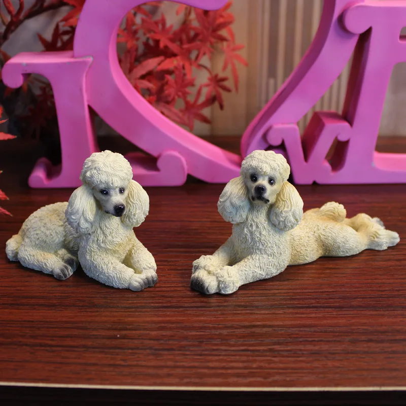 

2PCS Poodle Dog Statue Sculpture Resin Art Crafts Figurines Porch Ornament Office Small Teddy Collectible Car Toy Home Decor