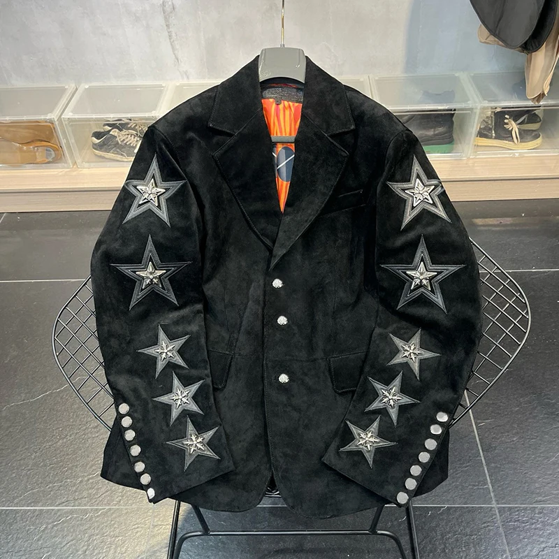 

NIGO Men's Women's Spring and Autumn Fashion Temperament Trend Suede Suit Black Pentagram Casual Jacket Ngvp #nigo7936