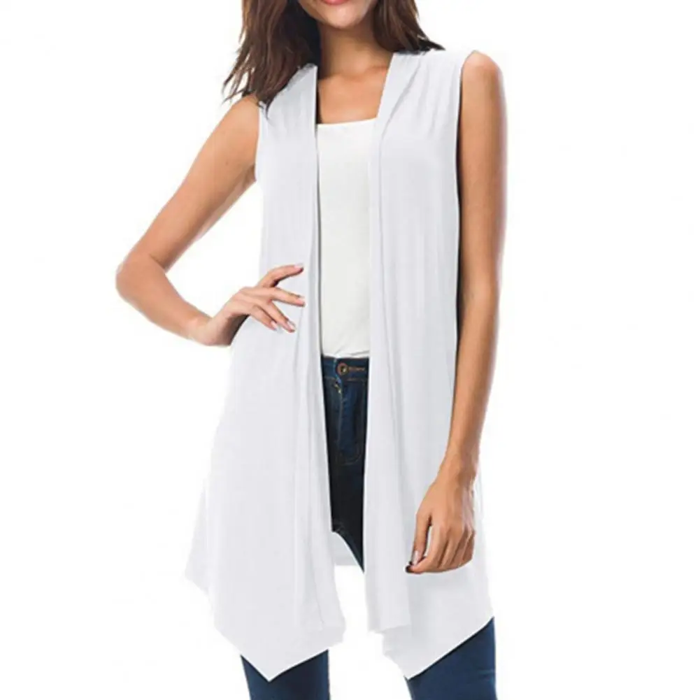 

Open Front Cardigan Tank Top Women Sleeveless Cardigan Vest Mid-length Asymmetric Hem Waistcoat Coat Summer Women Jackets Vests