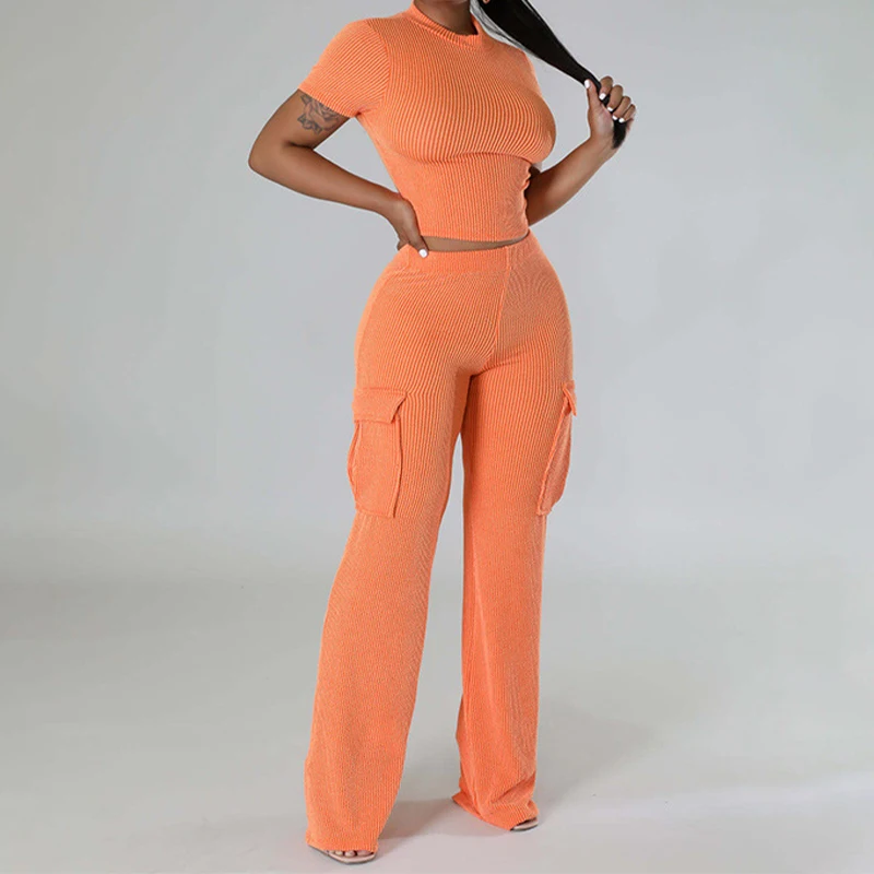Women Casual Solid Rib Knitted Tracksuit Spring O Neck Basic T-shirt+Straight Pants Outfits Summer Short Sleeve Sports Suit Sets
Women Casual Solid Rib Knitted Tracksuit Spring O Neck Basic T-shirt+Straight Pants Outfits Summer Short Sleeve Sports Suit Sets
