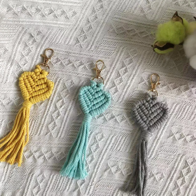 Handmade Macrame Heart Keychain - Boho Cotton Bag Charm 11 Se01dc2665b6e42f88625891b50f789e6a