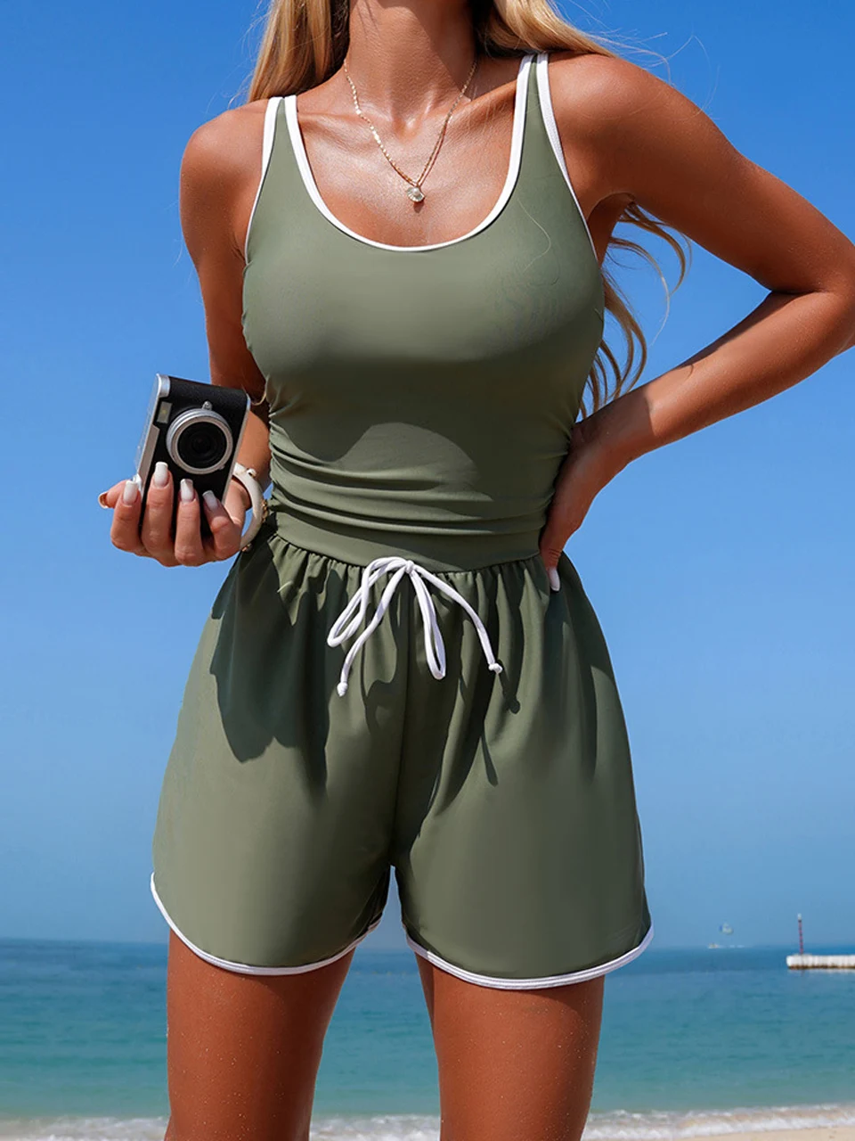 2026 Women's One Piece Color Block Swimsuit European American Style Sport Swimwear Conservative Female Swimming Beachwear 2XL 60 Se01df7f2e6c74503a39eda6a35e04fc5Y