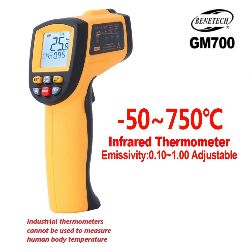 Non-contact IR Digital Infrared Thermometer Laser Infrared Thermometer GM700 BENETECH Temperature Meter -50~750D℃ (-58~1382℉)
Non-contact IR Digital Infrared Thermometer Laser Infrared Thermometer GM700 BENETECH Temperature Meter -50~750D℃ (-58~1382℉)