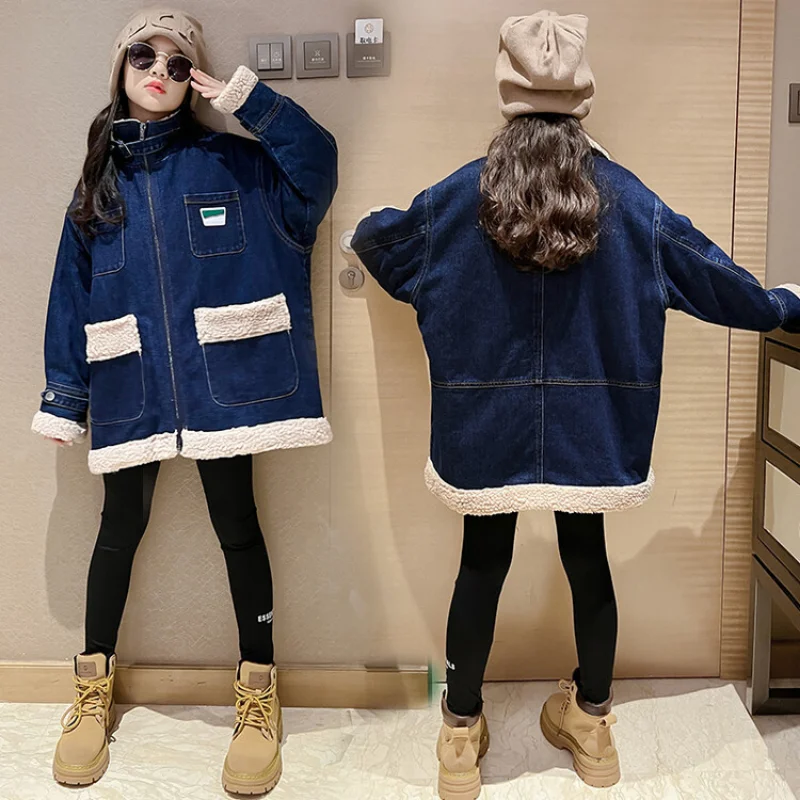 

Teenage Girls Denim Coat Children Fashion Windbreaker Children's Clothing Outerwear Kids Thick Warm Jacket 5 7 9 11 12 13 14 Yrs