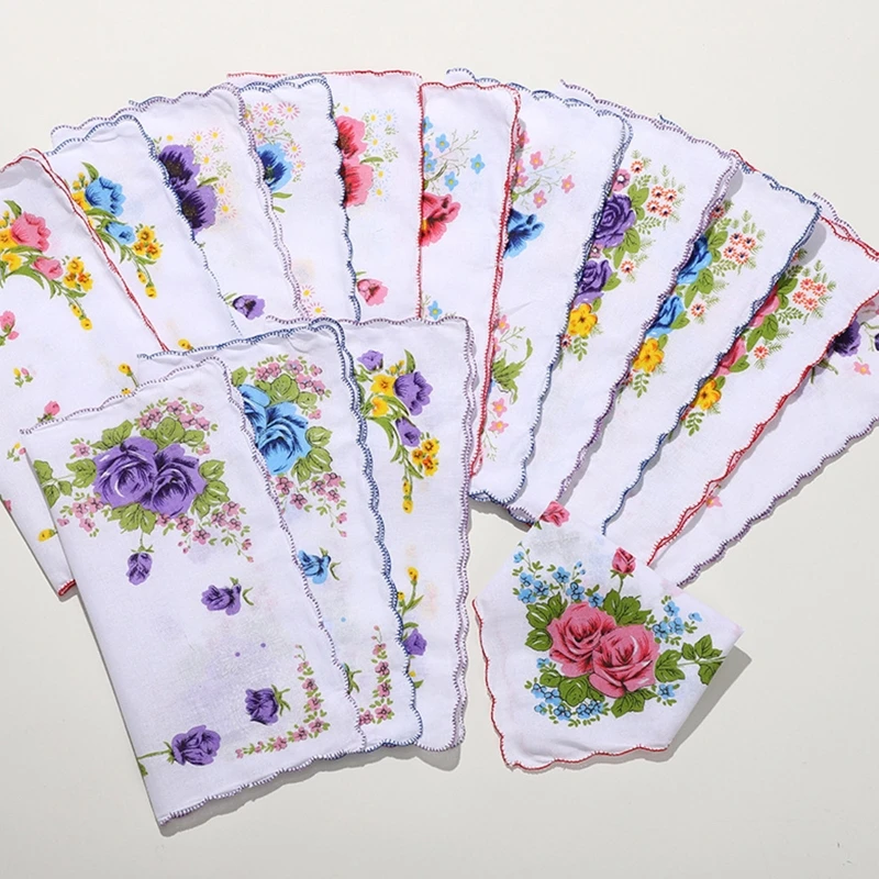 

Vintage Floral Handkerchiefs Set DIY Hairband Ladies Pocket Handkerchiefs Soft Skin-friendly Mini Cotton for Facial Towe