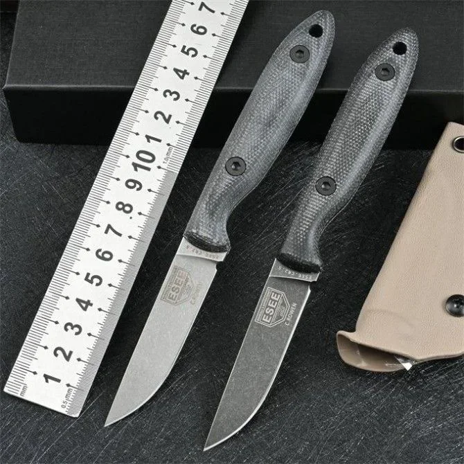 

ESEE-DC53 Stonewash Blade Flax Handles Fixed Blade Knife Self Defense Camping Survival Hunting Knife Tactical Military For Men
