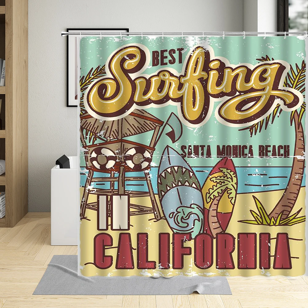 Vintage Summer Beach Landscape Shower Curtains Sea Palm Tree Travel Illustration Bathroom Waterproof Curtain With Hook Polyester
Vintage Summer Beach Landscape Shower Curtains Sea Palm Tree Travel Illustration Bathroom Waterproof Curtain With Hook Polyester