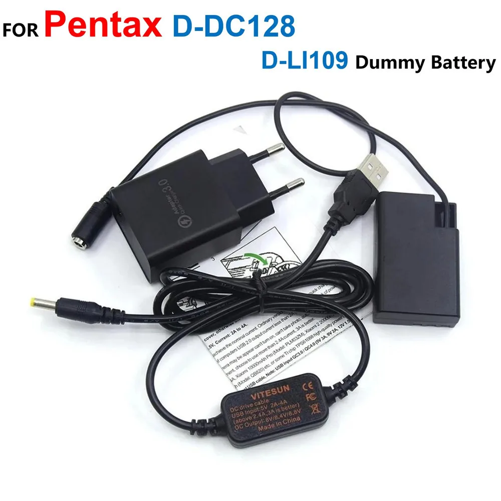 

D-DC128 DC Coupler D-LI109 Fake Battery+Power Bank Adapter USB Cable+USB Charger For Pentax K-70 K-50 K-30 K-R K-3 K-2 K-S1 K-S2