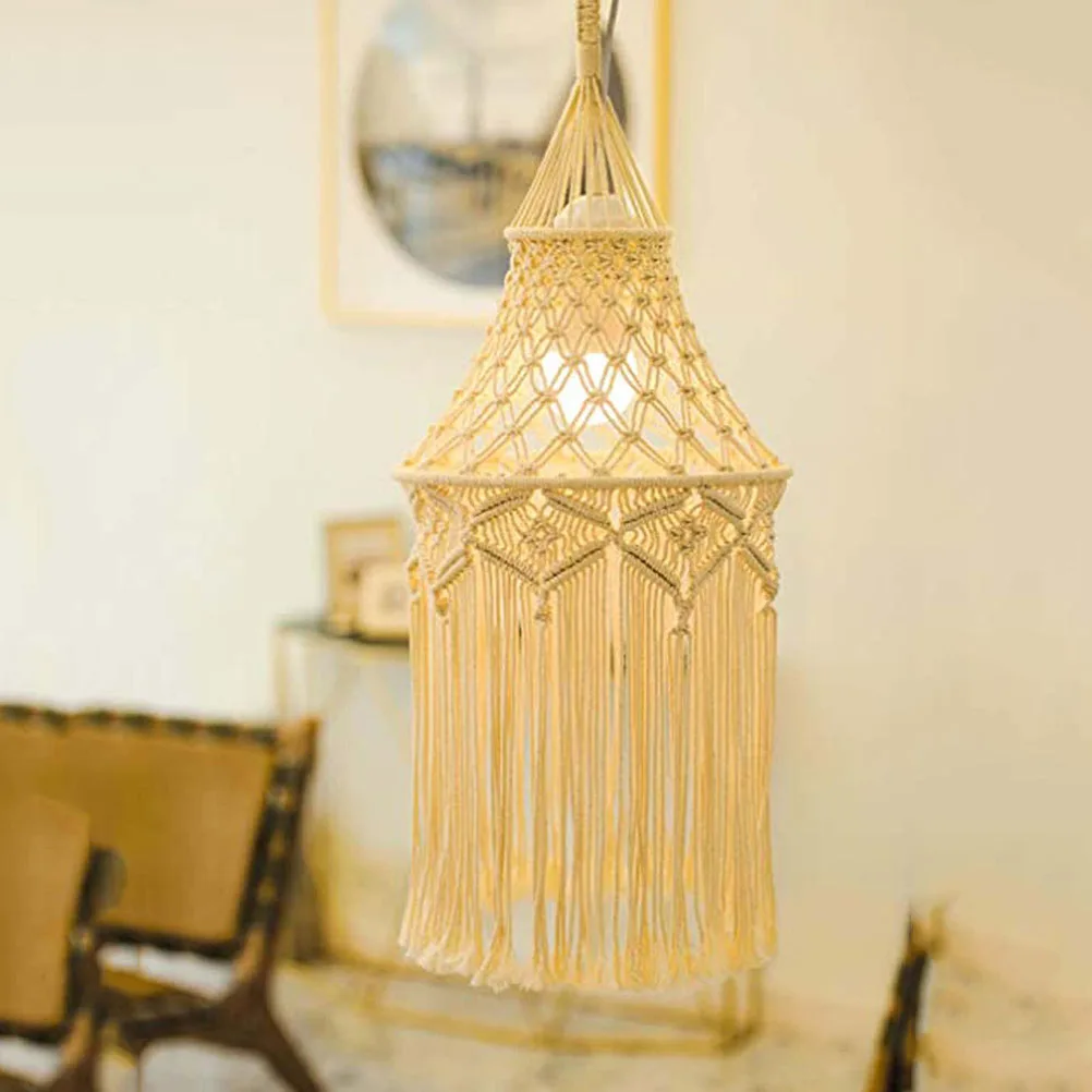 Boho Woven Ceiling Light Cover - Cotton Hanging Lampshade with Dust Protection 4 Se02a80e9d96141d7a25c524fb95c9c4ca