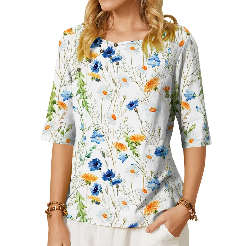 CLOOCL Fashion Women T-shirt Simple Flowers Pattern 3D Printed Tees Button Decorate Middle Sleeve Tees Loose Casual Blouses
CLOOCL Fashion Women T-shirt Simple Flowers Pattern 3D Printed Tees Button Decorate Middle Sleeve Tees Loose Casual Blouses