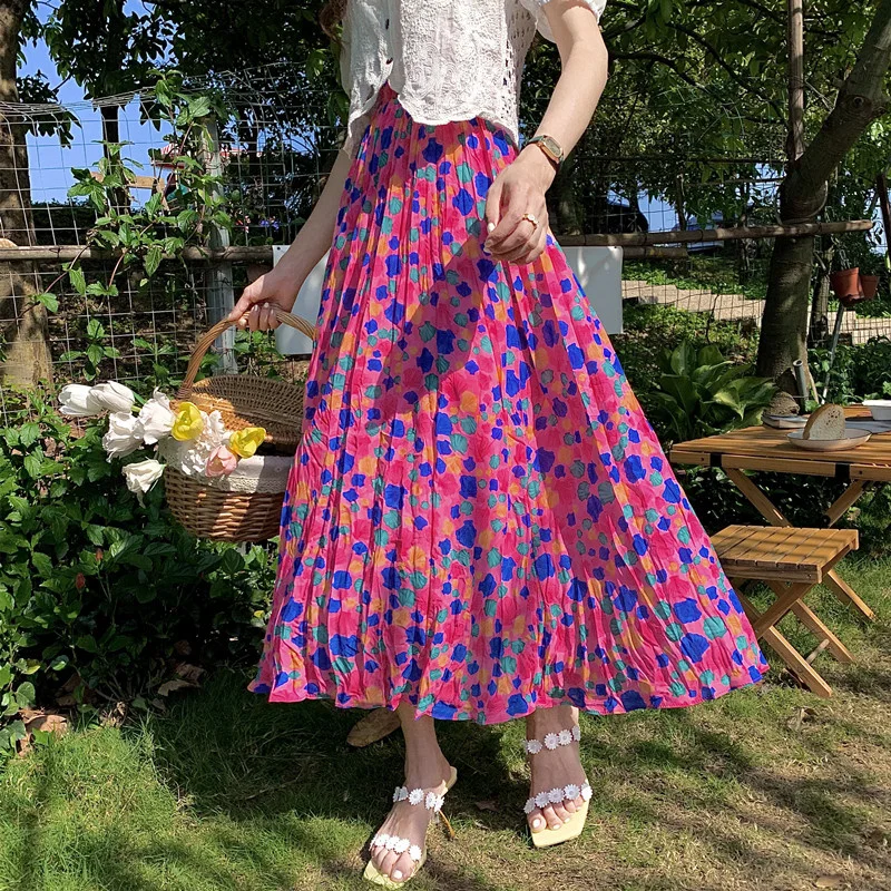 Summer Vintage Floral Print Skirt Women's Elegant Casual Pleated Skirt Elastic High Waist A-line Fashion Bohemian Skirts P362
Summer Vintage Floral Print Skirt Women's Elegant Casual Pleated Skirt Elastic High Waist A-line Fashion Bohemian Skirts P362