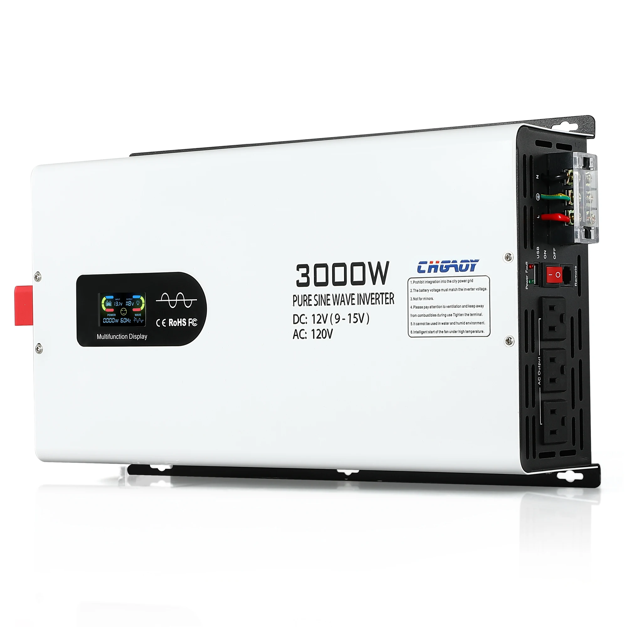 CHGAOY Power Inverter,3000W Pure Sine Wave Inverter DC 12V to AC 120V Car Inverter with LCD Digital Display Wireless Remote Cont
CHGAOY Power Inverter,3000W Pure Sine Wave Inverter DC 12V to AC 120V Car Inverter with LCD Digital Display Wireless Remote Cont