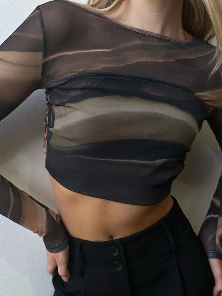 2023 Summer New Women Clothing Fashion Print Mesh Tops Sexy Backless Long Sleeve Casual Tees Slim Short Umbilical Cord T-shirts
2023 Summer New Women Clothing Fashion Print Mesh Tops Sexy Backless Long Sleeve Casual Tees Slim Short Umbilical Cord T-shirts