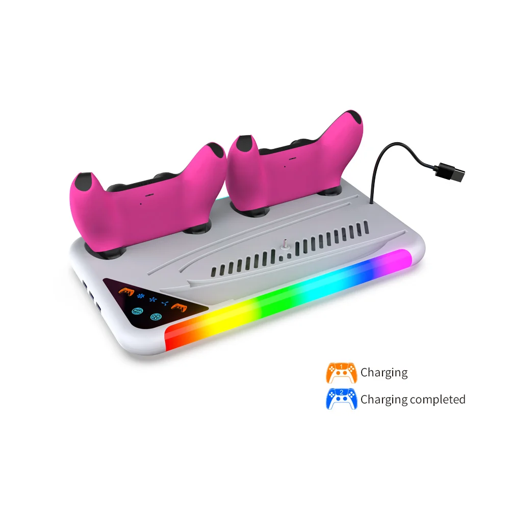 Suitable for PS5 multi-function charging dock with multi-gear cooling fan RGB ambient light
Suitable for PS5 multi-function charging dock with multi-gear cooling fan RGB ambient light
