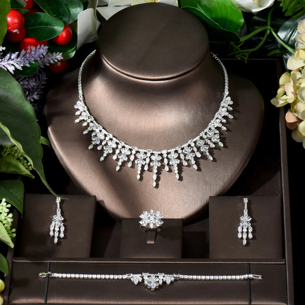 Fashion Statement Leaf Flower Drop Cubic Zirconia Necklace Earrings Women Wedding Party Costume Jewelry Sets for Brides N-497
Fashion Statement Leaf Flower Drop Cubic Zirconia Necklace Earrings Women Wedding Party Costume Jewelry Sets for Brides N-497