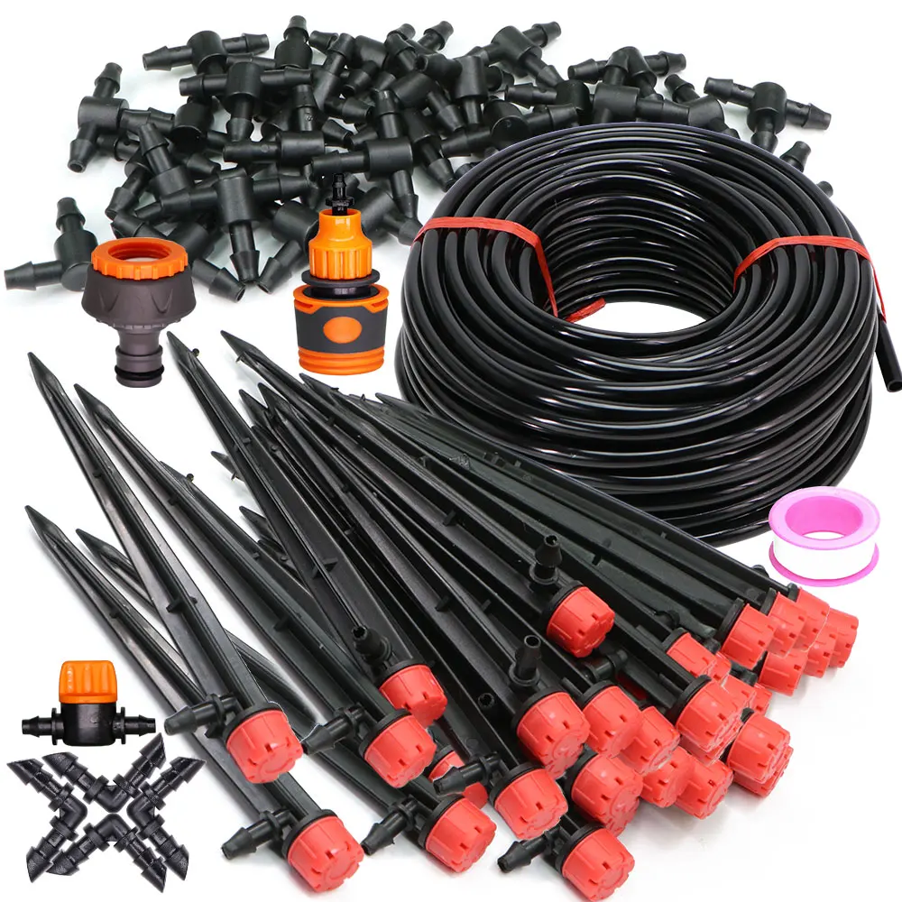 

20M 13cm Stake Adjustable Nozzles Irrigation Kit 1/4”Hose 8-Hole Sprinkler Garden Watering System 4/7mm Tube Drip Device for Pot