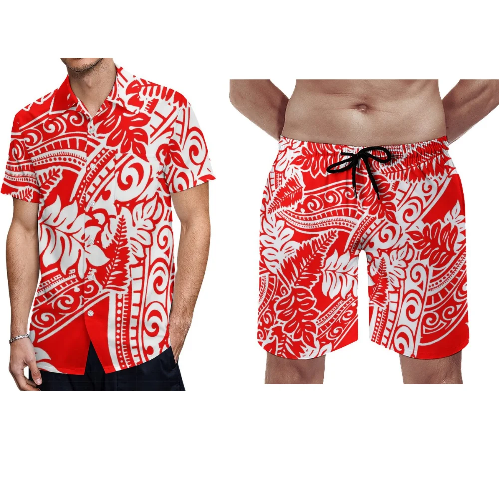 

Casual Shirt Shorts Men's Hawaiian Vacation Beachwear Fashion Set Polynesian Custom Menswear Quality Fabric