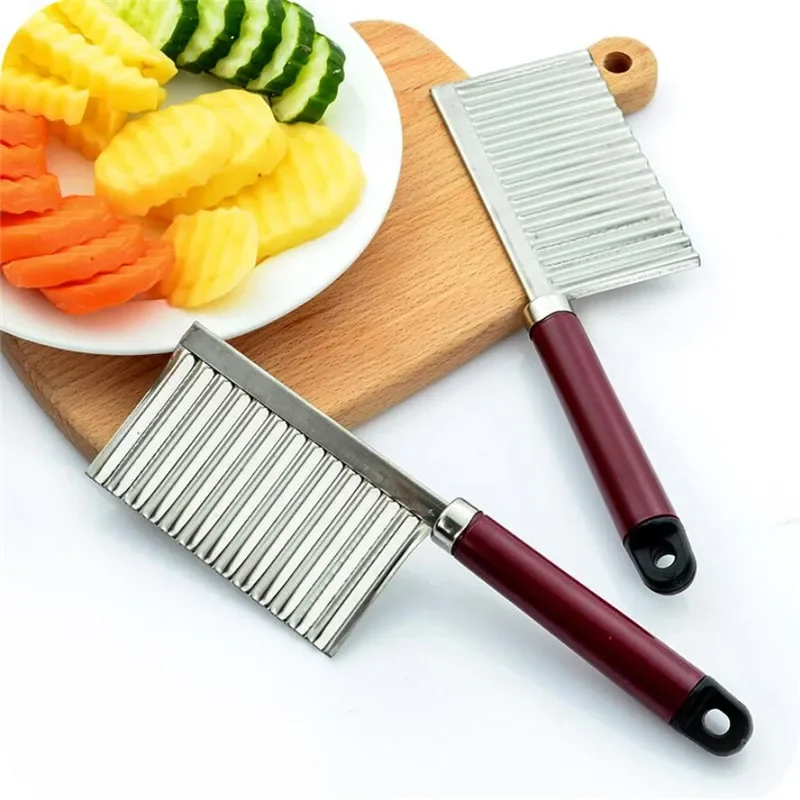 

New Stainless Steel Potato Chip Slicer Dough Vegetable Fruit Crinkle Wavy Slicer Knife Potato Cutter Chopper French Fry Maker