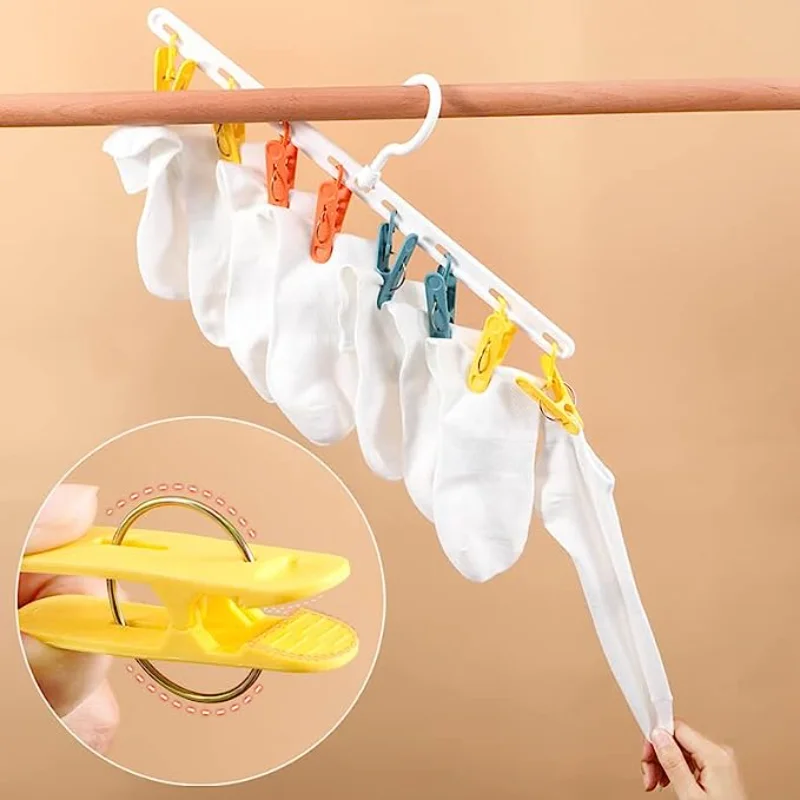 

Clothes Hanger with 8 Color Clips 2 Pack Clothes Drying Racks Windproof for Drying Socks Bras Underwears Baby Clothes Hats