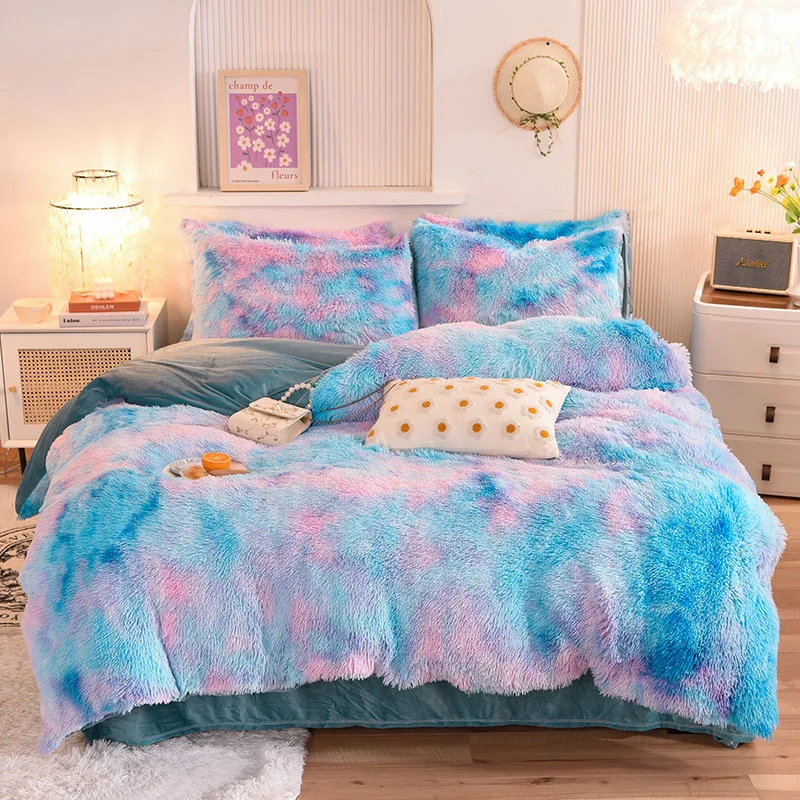 3Pcs Super Shaggy Coral Fleece Warm Cozy Princess Bedding Set Mink Velvet Duvet Cover Set Bed Comforter Cover Blanket Pillowcase 38 Se0342dfa0d1f45809b055134d615479eP