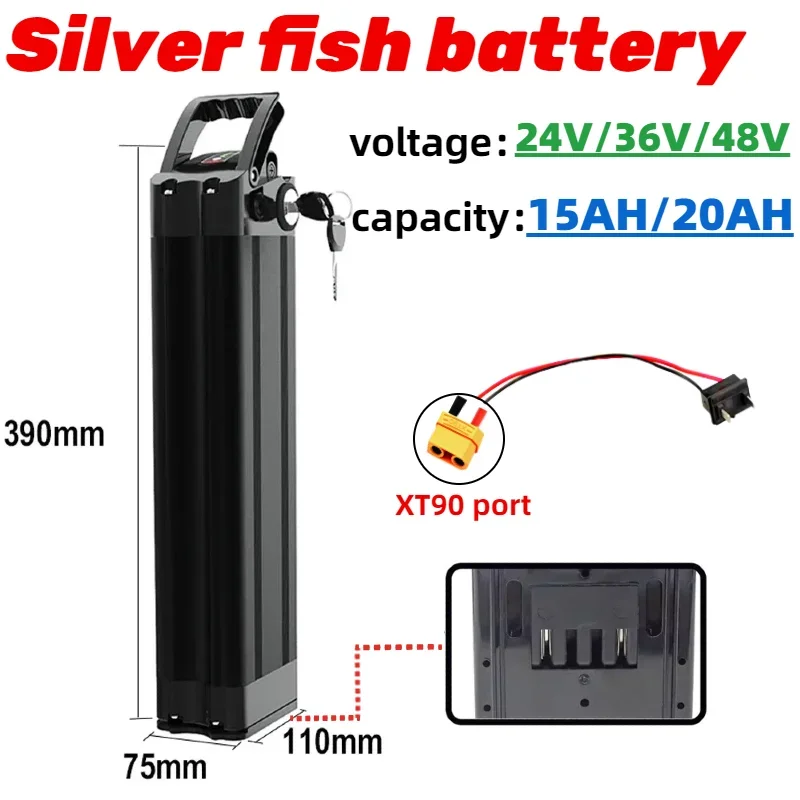 36V/48V Silver Fish Battery for 500W~1500W E-vehicle XT90-Plug Bottom discharge 15Ah/20Ah High endurance Built in BMS
36V/48V Silver Fish Battery for 500W~1500W E-vehicle XT90-Plug Bottom discharge 15Ah/20Ah High endurance Built in BMS
