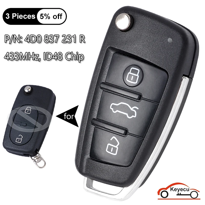 KEYECU 2 кнопки 433,92 МГц ID48 чип для Audi A2 A3 A4 A6 A8 TT RS4 Модернизированный откидной дистанционный ключ 4DO 837 231 R, 4D0 837 231 R
KEYECU 2 кнопки 433,92 МГц ID48 чип для Audi A2 A3 A4 A6 A8 TT RS4 Модернизированный откидной дистанционный ключ 4DO 837 231 R, 4D0 837 231 R