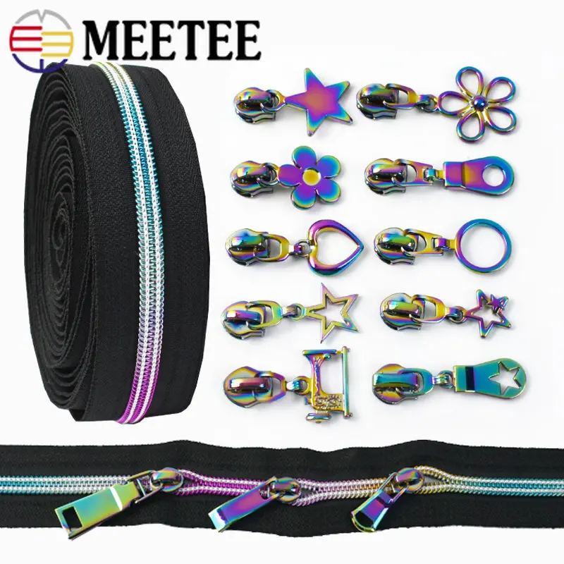 

5/10Meters 5# Rainbow Nylon Zippers Tapes Colored Zipper Puller Sliders Bag Luggage Zip Head Kit DIY Garment Sewing Accessories