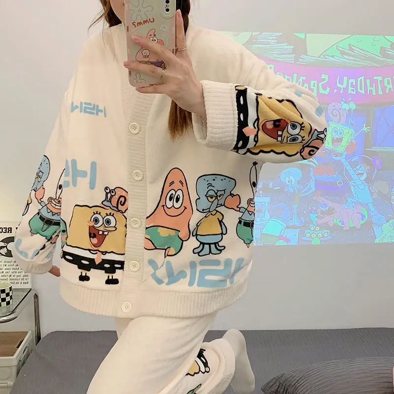 Spongebob Squarepants Pajamas Set Winter Warm Flannel Cinnamoroll Ladies Pajamas Cartoon Cute Casual Homewear Set White
Spongebob Squarepants Pajamas Set Winter Warm Flannel Cinnamoroll Ladies Pajamas Cartoon Cute Casual Homewear Set White