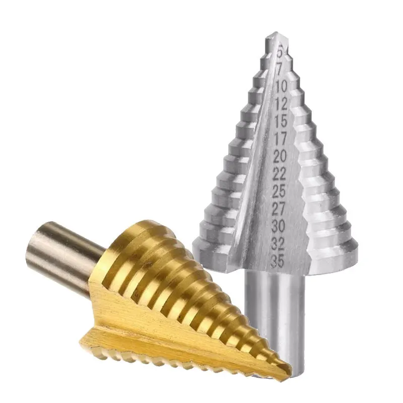 

Metal Drill 1pc 5-35mm Step Cone Drill TiN Coated Straight Groove Hole Cutter HSS Round Shank Step Drill Bit