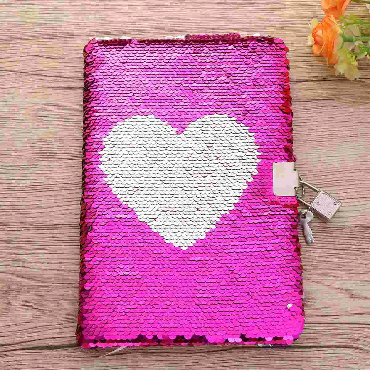 

Colorful Love Heart Notebook Sequin Secret Diary with Lock Reversible Notebook Private Journal Travel Journal Gift for Adults