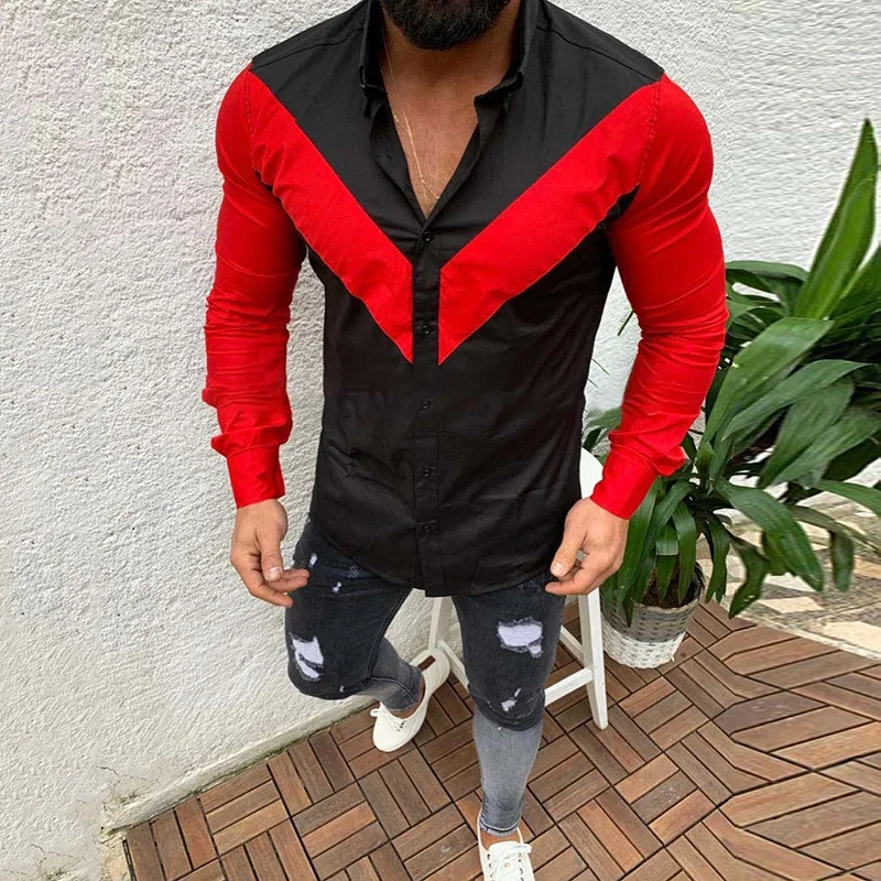 

Fashion men's V letter red shirt youthful vitality leisure outdoor sports suit lapel soft and comfortable material new 2023