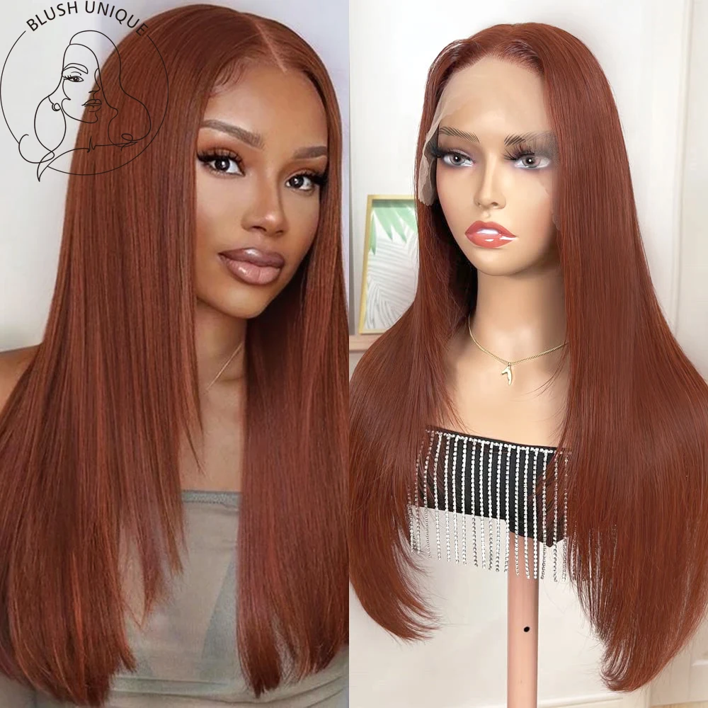 

HD Reddish Brown Layered Front Wigs 13x4 Synthetic Glueless Copper Red Lace Wigs For Black Women Natural Long Straight Lace Wigs