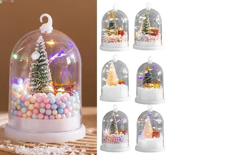 

Mini Christmas Tree In Glass Dome Glass Cover Decoration With Lights Merry Chrismas Decor night light For Home Kids Xmas Gifts