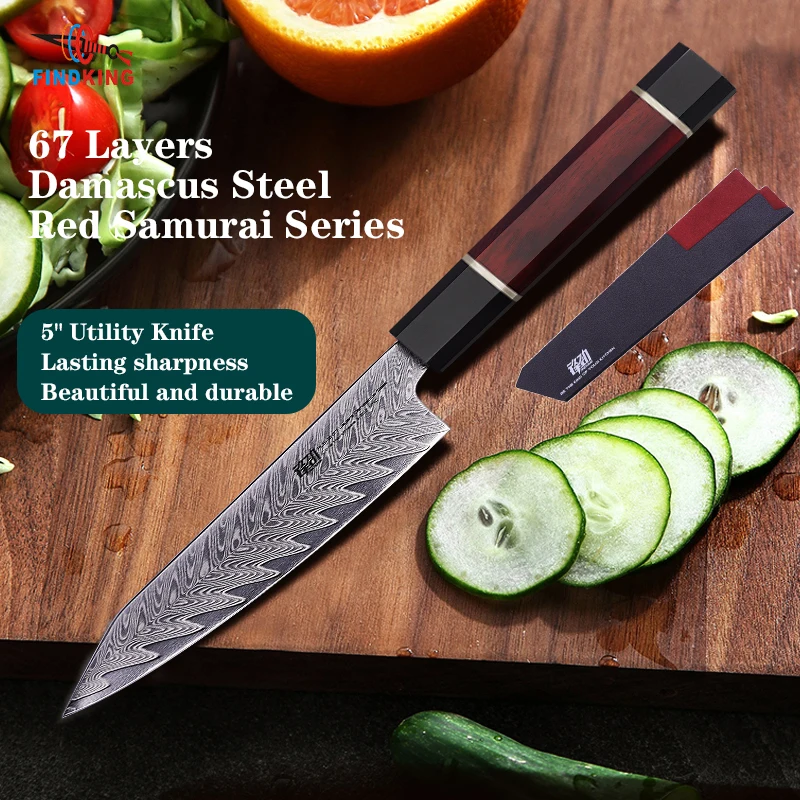 FINDKING New! Red Samurai Series 5 inch Paring Knife AUS-10 67 Layers Damascus Steel Daily Kitchen Cut Usage Utility Fruit Knife
FINDKING New! Red Samurai Series 5 inch Paring Knife AUS-10 67 Layers Damascus Steel Daily Kitchen Cut Usage Utility Fruit Knife