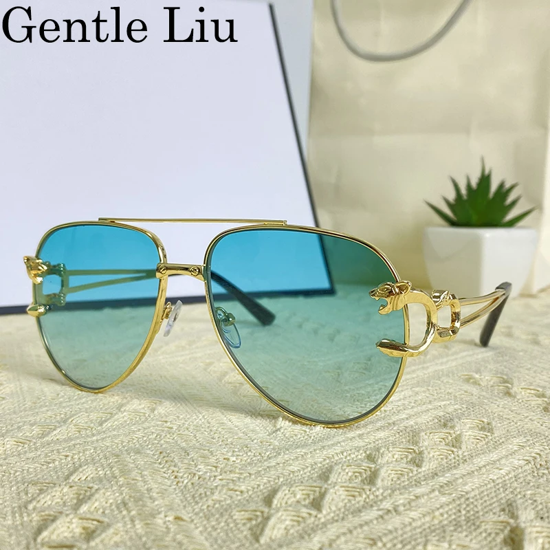 

Oversized Oval Metal Frame Sunglasses Men 2024 Luxury Brand Designer Vintage Leopard Head Sun Glasses For Male Big Eyewear Shade