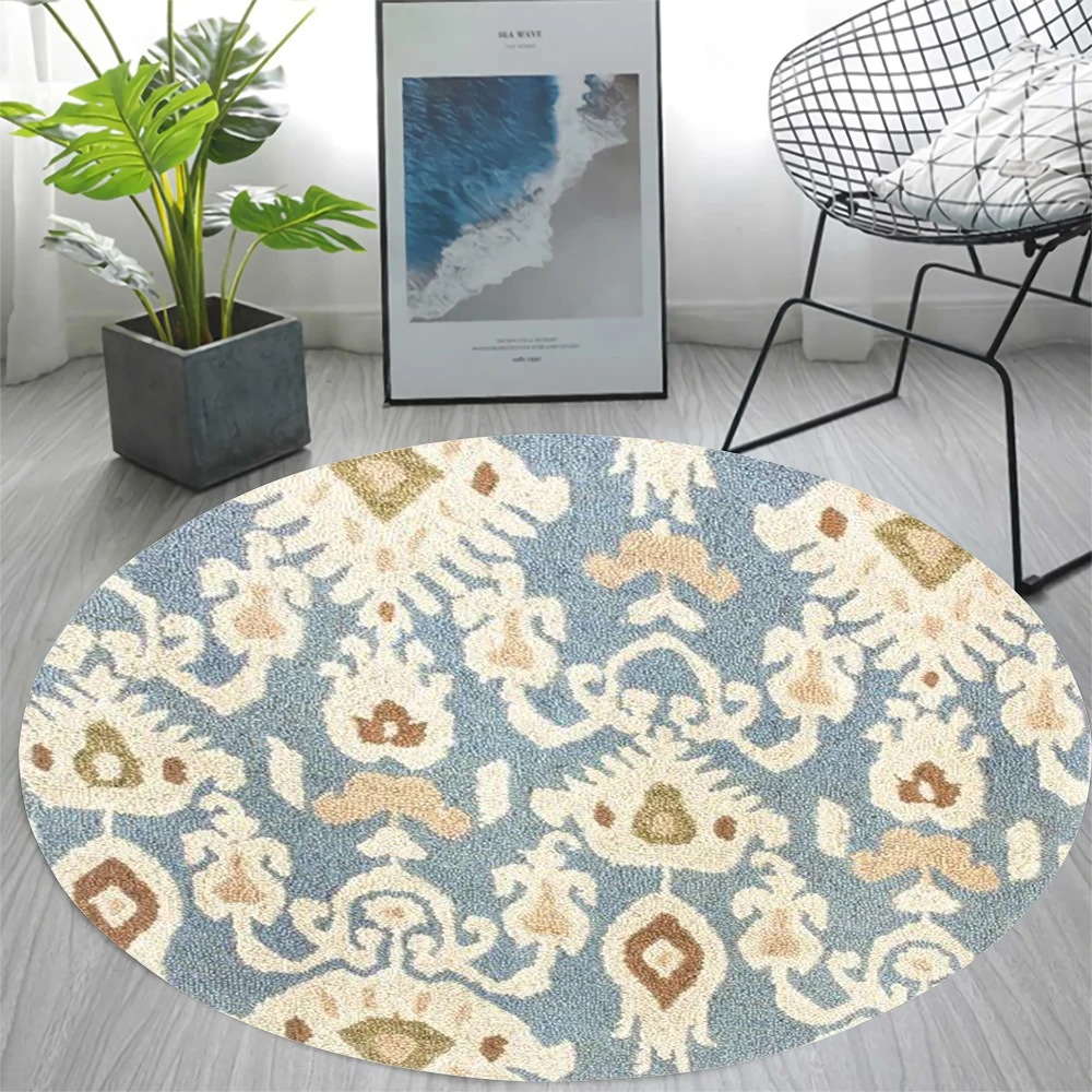 

CLOOCL Flannel Round Carpets Retro Court Pattern Round Area Rugs for Living Room Bedroom Non-slip Floor Mat Home Decor