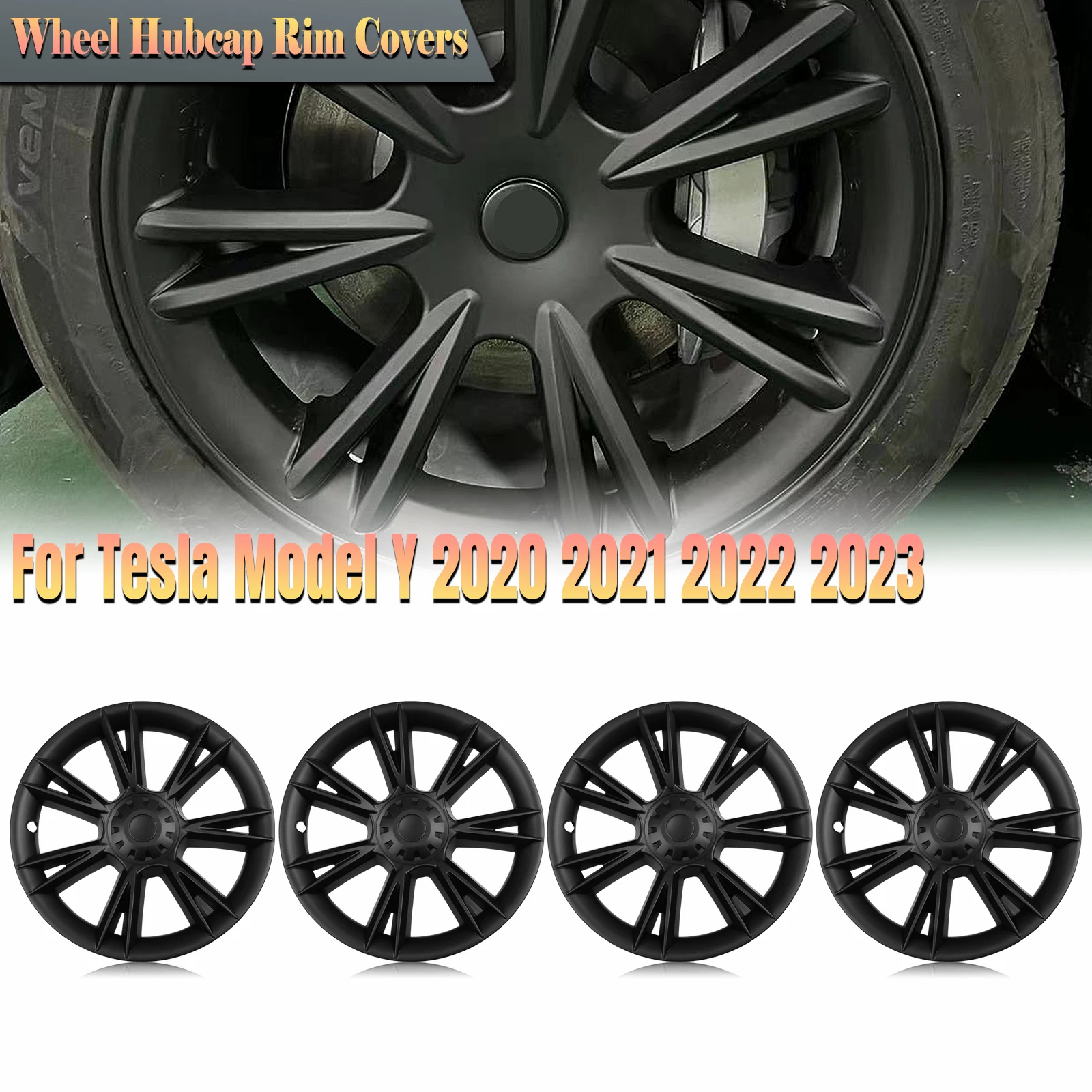 

4pcs/set 19" Wheel Cover Hubcaps Rim Cover For Tesla Model Y 2020 2021 2022 2023 Competitive Style Matte Black Hub Caps
