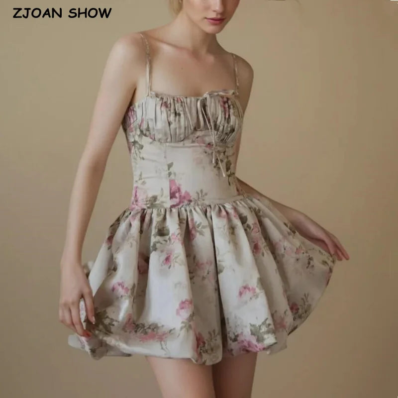 

2024 сексуальный женский мини-корсет с цветочным принтом розы с бантом и рюшами, стильное платье на бретельках, женское облегающее бальное платье, раздвижной верх, женское платье