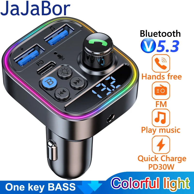 

Автомобильный fm-передатчик JaJaBor, AUX аудио mp3-плеер, Тип C PD 30 Вт, двойной USB, быстрая зарядка, автомобильное зарядное устройство, громкой связи, Bluetooth 5,0, автомобильный комплект