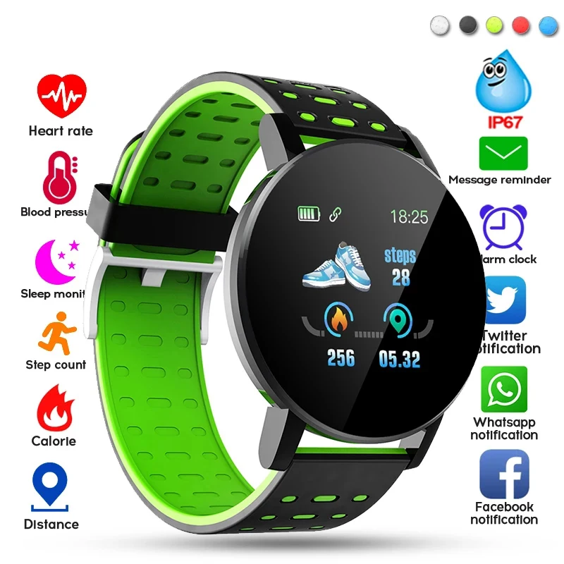 

Smart Watch Men Women Heart Rate Blood Pressure Monitoring 119 Bluetooth Smartwatch Fitness Tracker Watch Sport For Android IOS