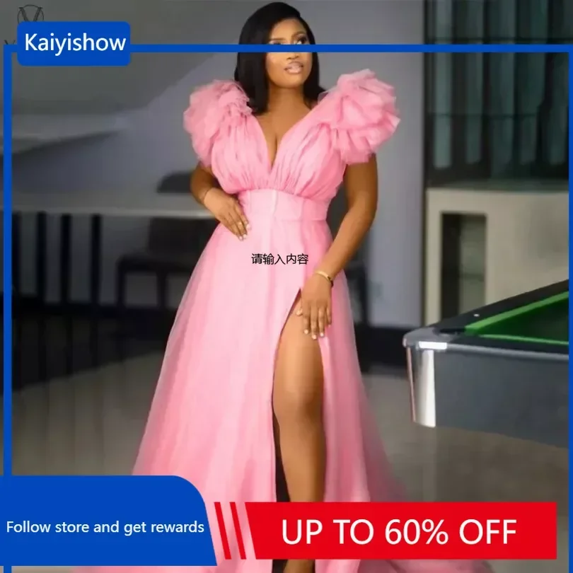 

Hot Pink Off The Shoulder Tulle Long Robe For Pregnant Side Split Ruffles Bridal Shower Dress