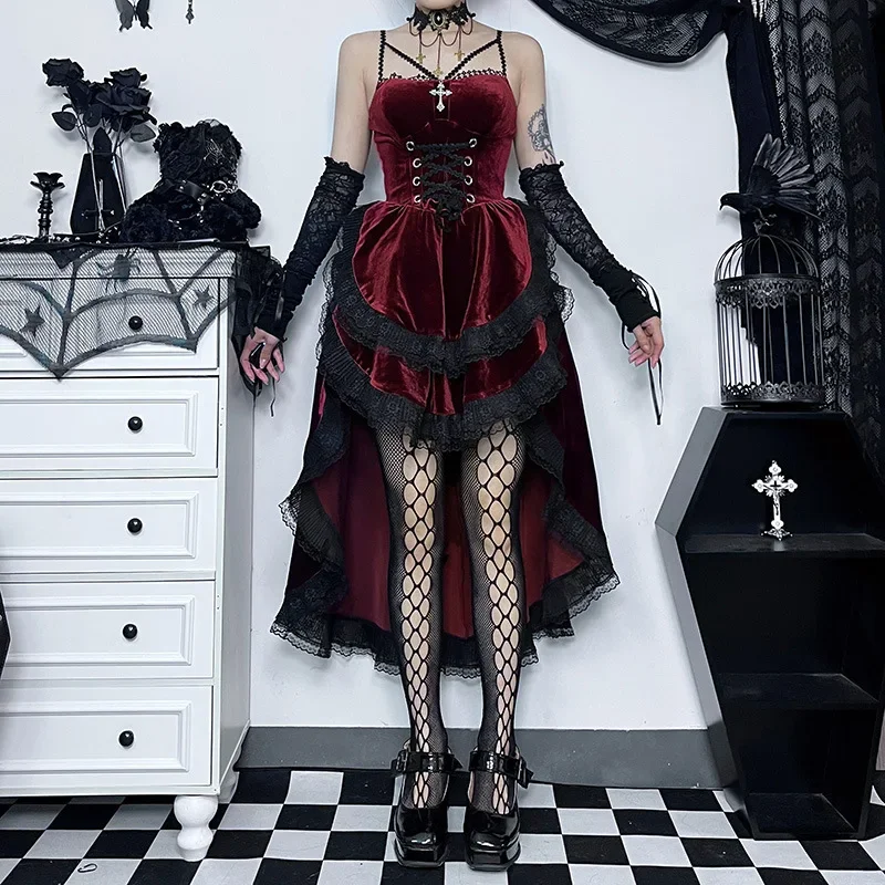 Gothic Low Swing Cocktail Party Dress Women's Vintage Goth Lace Smocked Elastic Waist Pleated Flowy Bodycon Dresses
Gothic Low Swing Cocktail Party Dress Women's Vintage Goth Lace Smocked Elastic Waist Pleated Flowy Bodycon Dresses