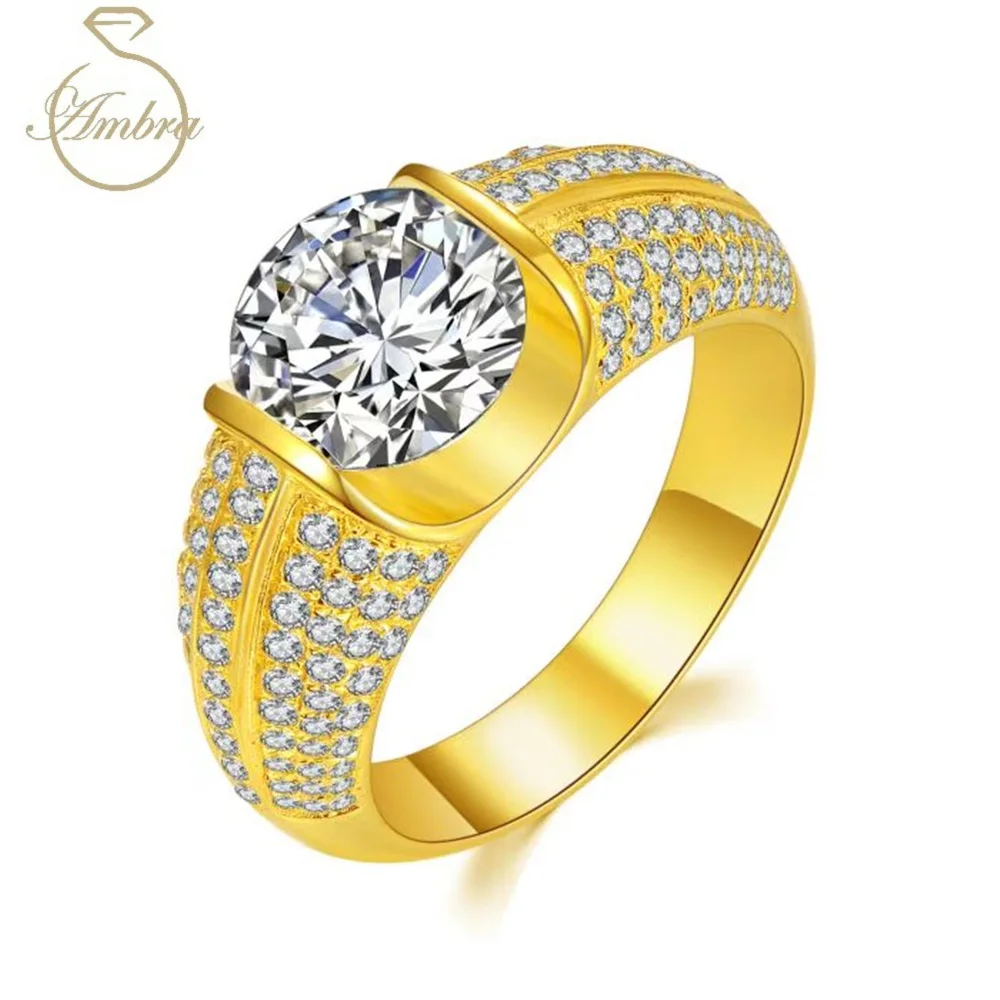 

Ambra Jewelry D Color Cut EX 3ct Moissanite Diamond 18K Gold Colour Luxury Men's Ring in Gold Plated 925 Sterling Silver Layer