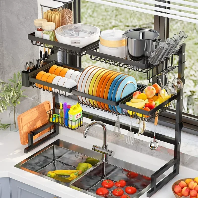 

Over Sink Dish Drying Rack (Expandable Height/Length) Snap-On Design Large Counter Organizer (31-39.5L x 12W x 34-38H (inches))