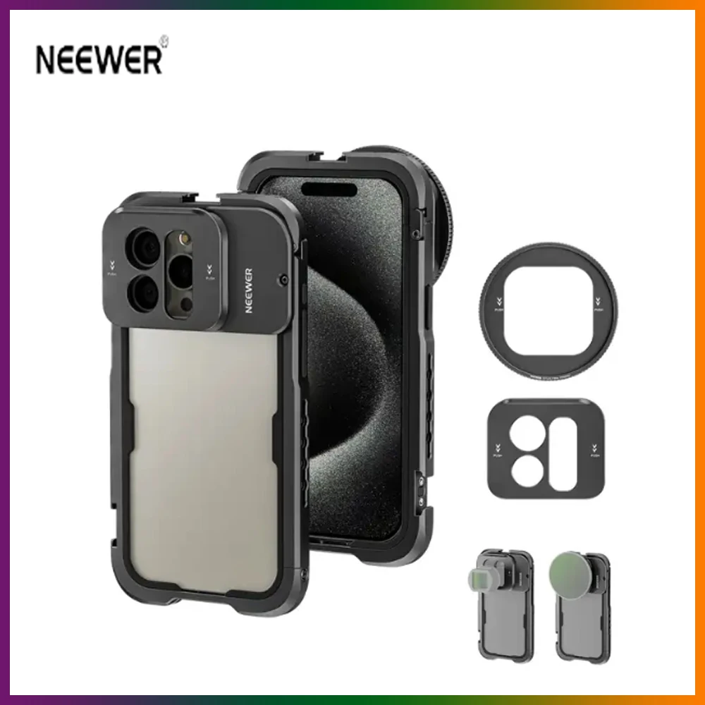 

NEEWER PA023 Metal Cage For iPhone 15 Pro / for iPhone 15 Pro Max Install with a Single Push Easily Attached 67mm Filter Adapter