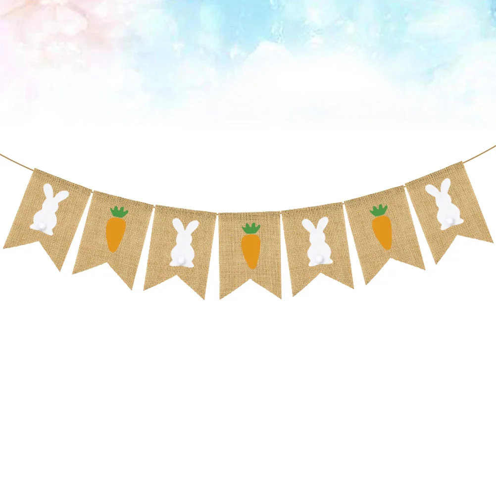 

1 Set Easter Party Banner Rabbit Printing Burlap Garland Carrot and Bunny Bunting Linen Flag Party Supplies for Easter Party